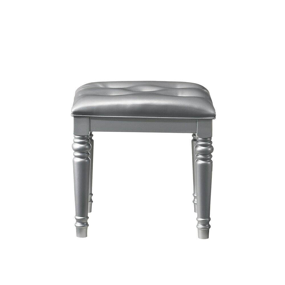 Angle. New Classic Furniture - Valentino Vanity Table Stool-Silver - Grey.