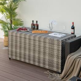 Mondawe - 96 Gal PE Wicker Outdoor Storage Box with 4 Wheels and Waterproof Liner - Mix Gray