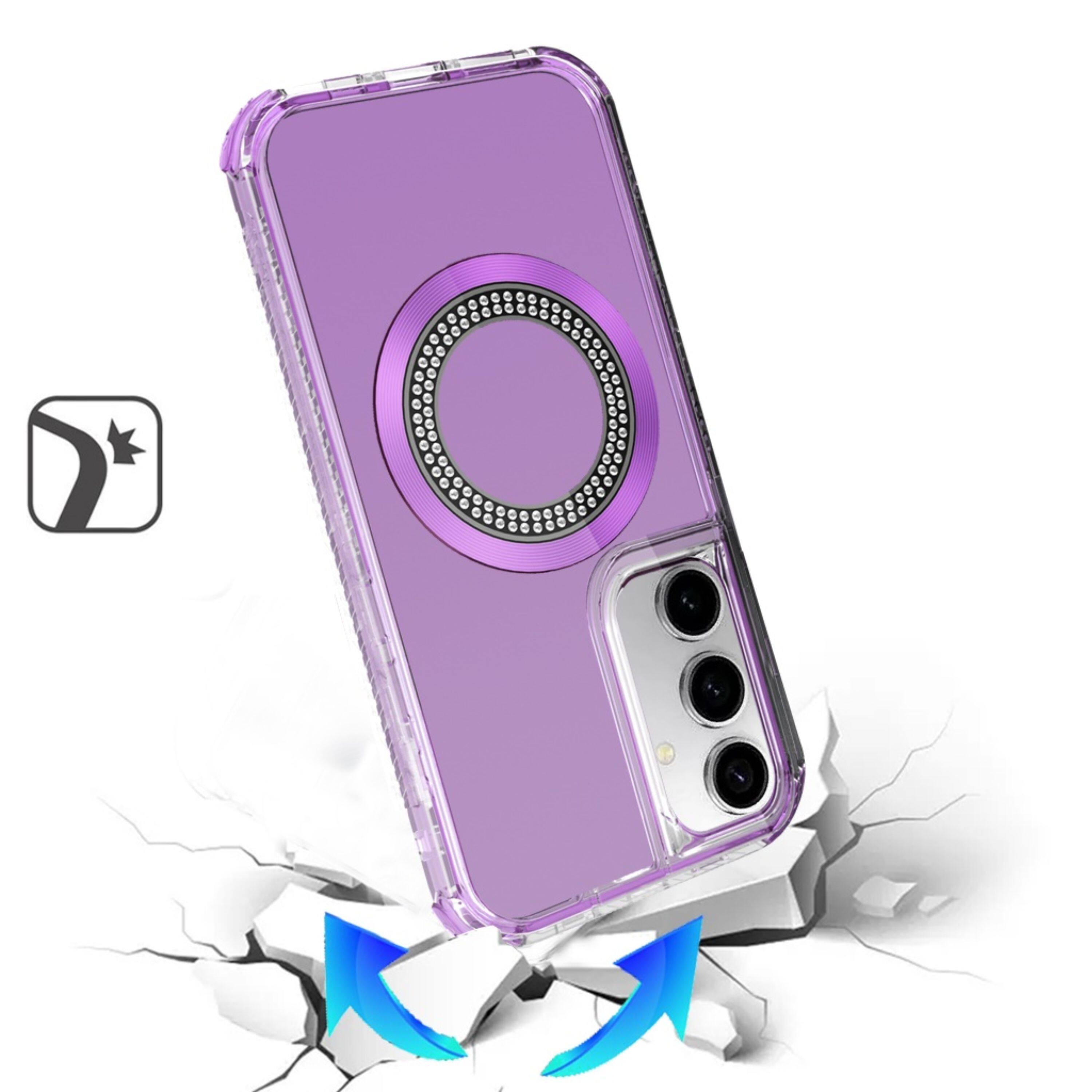 Left. Kitcheniva - Hybrid Magnetic Circle Phone Case With Tempered Glass For Samsung Galaxy S25/S24 Purple - Purple.