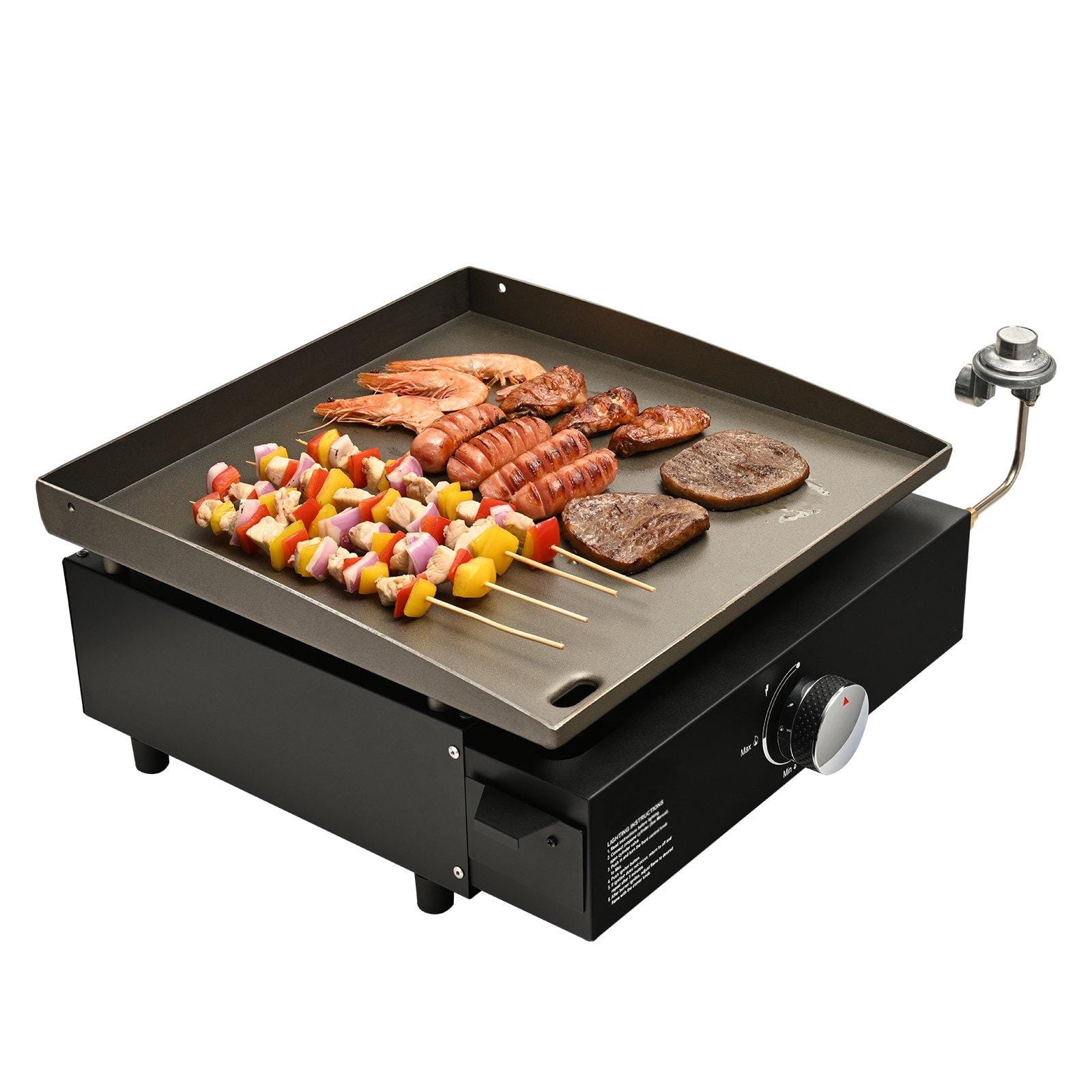 Glintex - 16.9" Commercial Gas Griddle, Heavy Duty Flat Top Countertop Grill, 2-Burner Natural Gas, 22,000 BTU - Black
