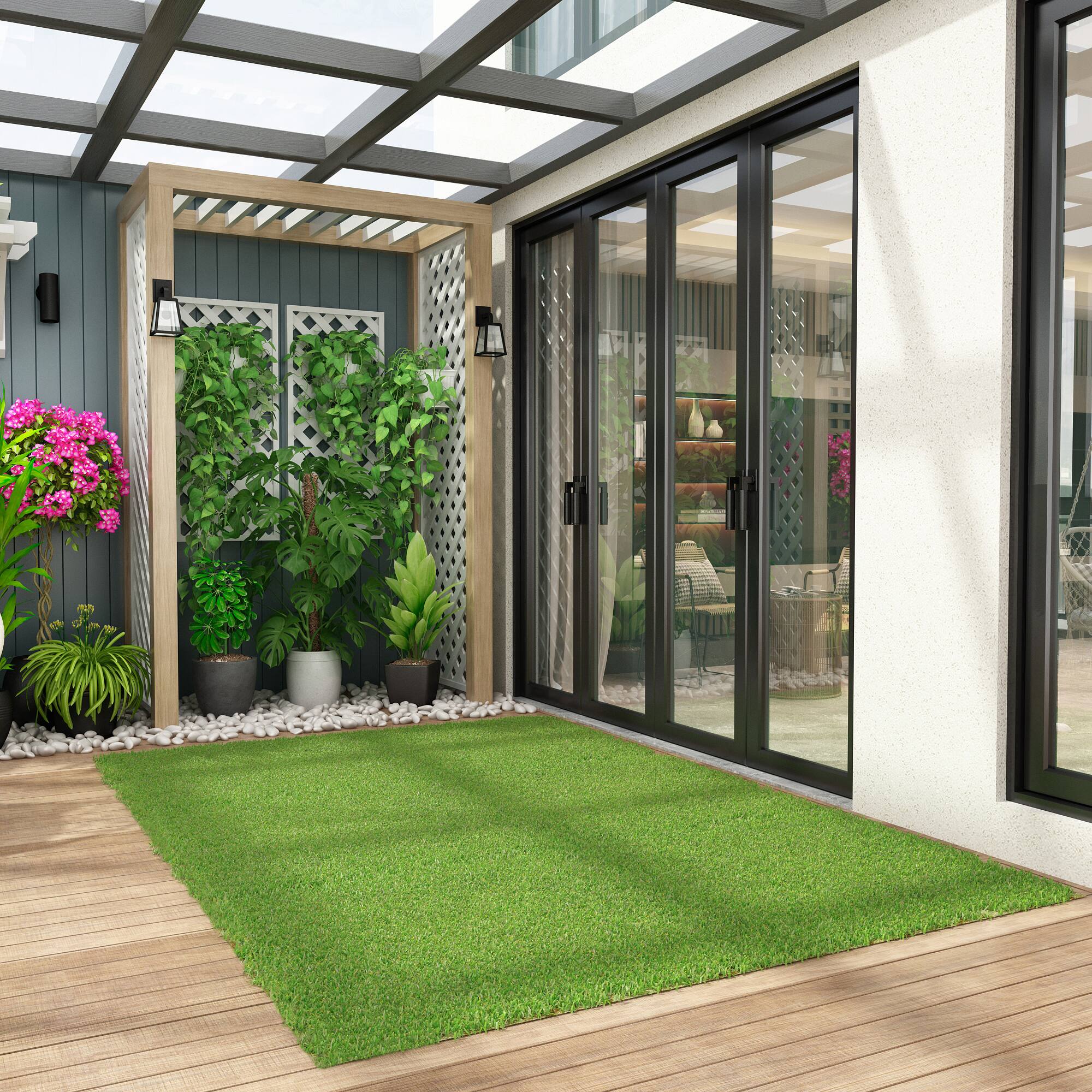 Alt View 7. Famapy - Artificial Grass Rug 10x6.5ft Fake Turf Lawn Carpet with 1" Pile Height for Indoor Outdoor Balcony Patio Garden Pets - Green.