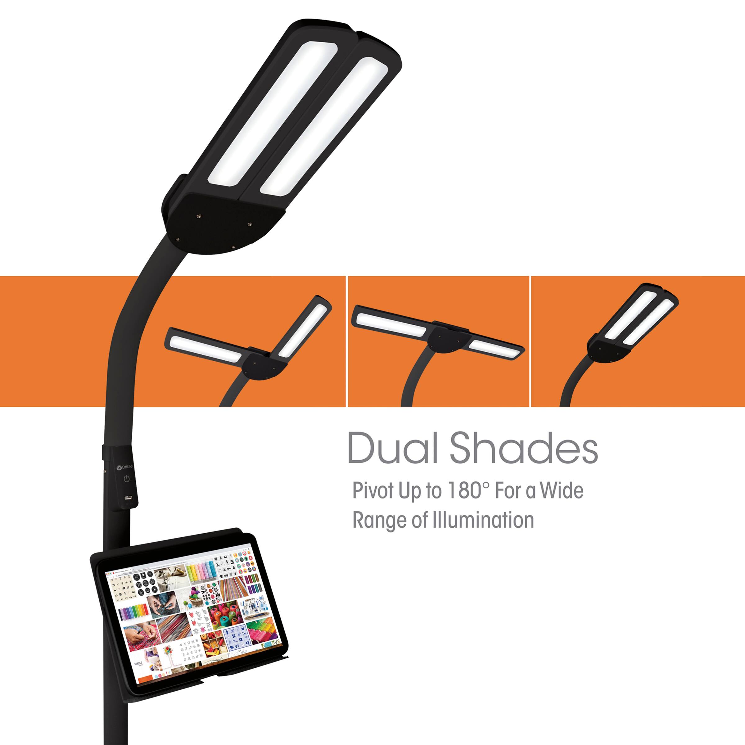 Dual Shades Pivot Up to 180° for a Wide Range of Illumination.