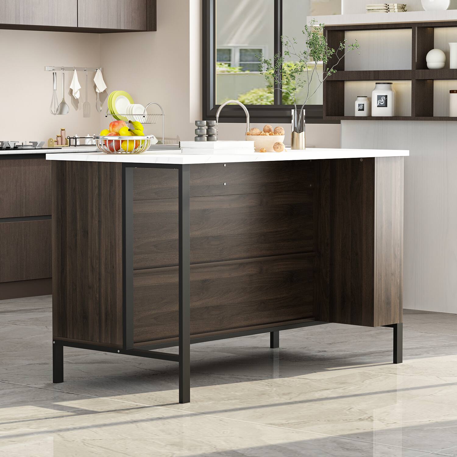 Alt View 2. Famapy - Famapy Kitchen Island Storage Cabinet: Smart Organization for Modern Kitchens - Brown & White.