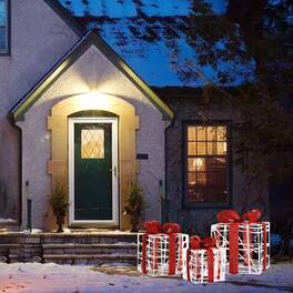 BreeBe - 3-Piece LED Lighted Christmas Gift Box Set, 60 Warm Lights, Festive Indoor & Outdoor Holiday Decoration - Red