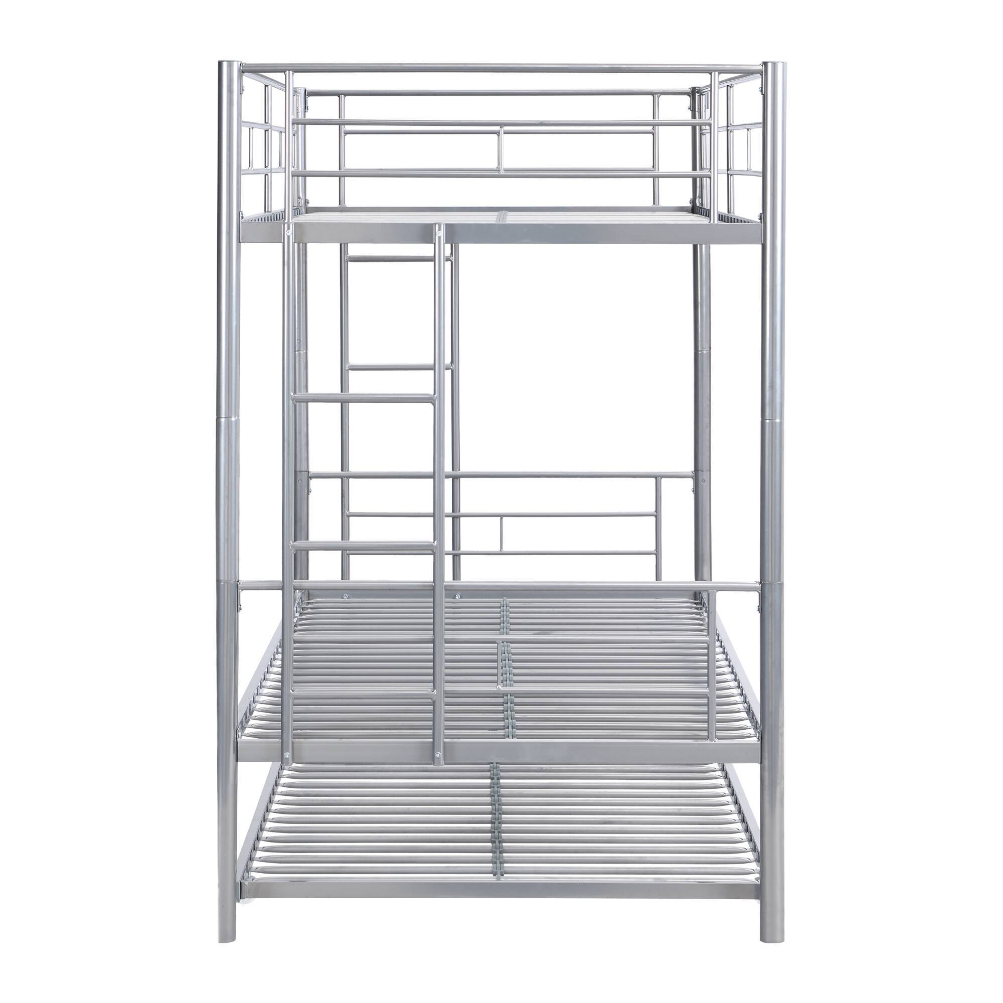 Alt View 2. GOODSILO - Space-Saving Twin Over Twin Metal Bunk Bed with Trundle for Kids and Teens Bedroom - Silver.
