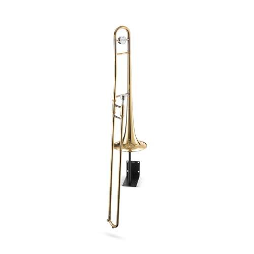 Alt View 2. On Stage Stands - On-Stage Trombone Hanger-Wall-Mount Instrument Stand, Self-Adjusting Spring-Loaded Bell Rest, Height Adjustable, Nonslip - Black.