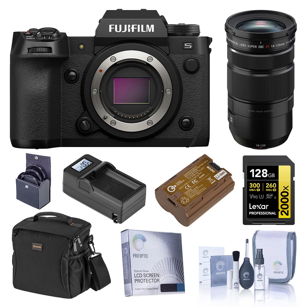 Bundle - Fujifilm - X-H2S Mirrorless Camera with XF 18-120mm f/4 LM PZ WR Lens, Black, with 128GB Memory Card, Shoulder Bag,