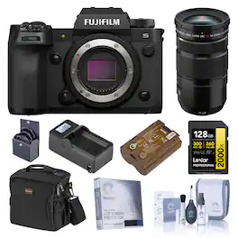 Bundle - Fujifilm - X-H2S Mirrorless Camera with XF 18-120mm f/4 LM PZ WR Lens, Black, with 128GB Memory Card, Shoulder Bag,