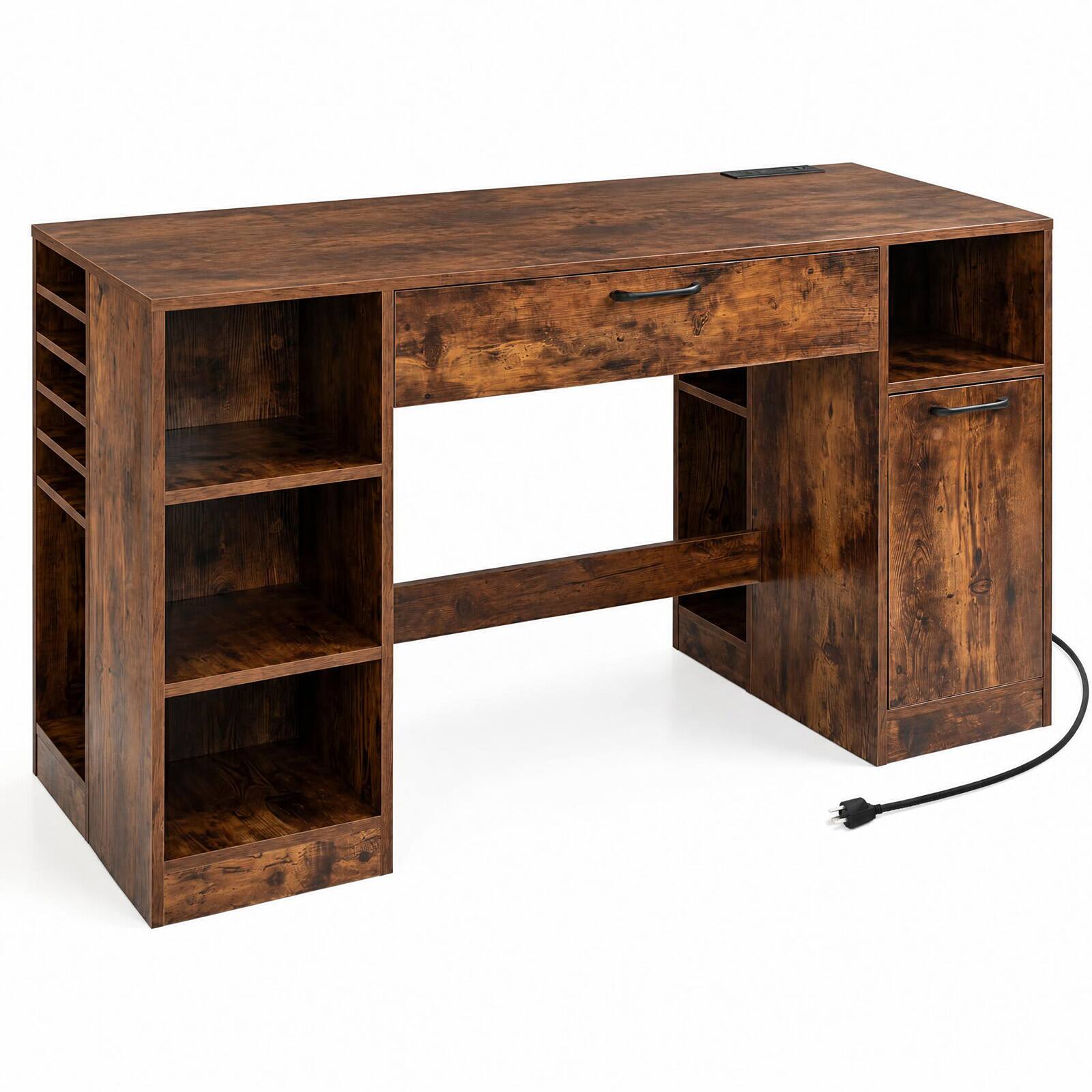 Alt View 9. Costway - Costway 53" Sewing Table with Power Outlets 2 Drawers Open Compartments 5 Removable Shelves - Rustic Brown.