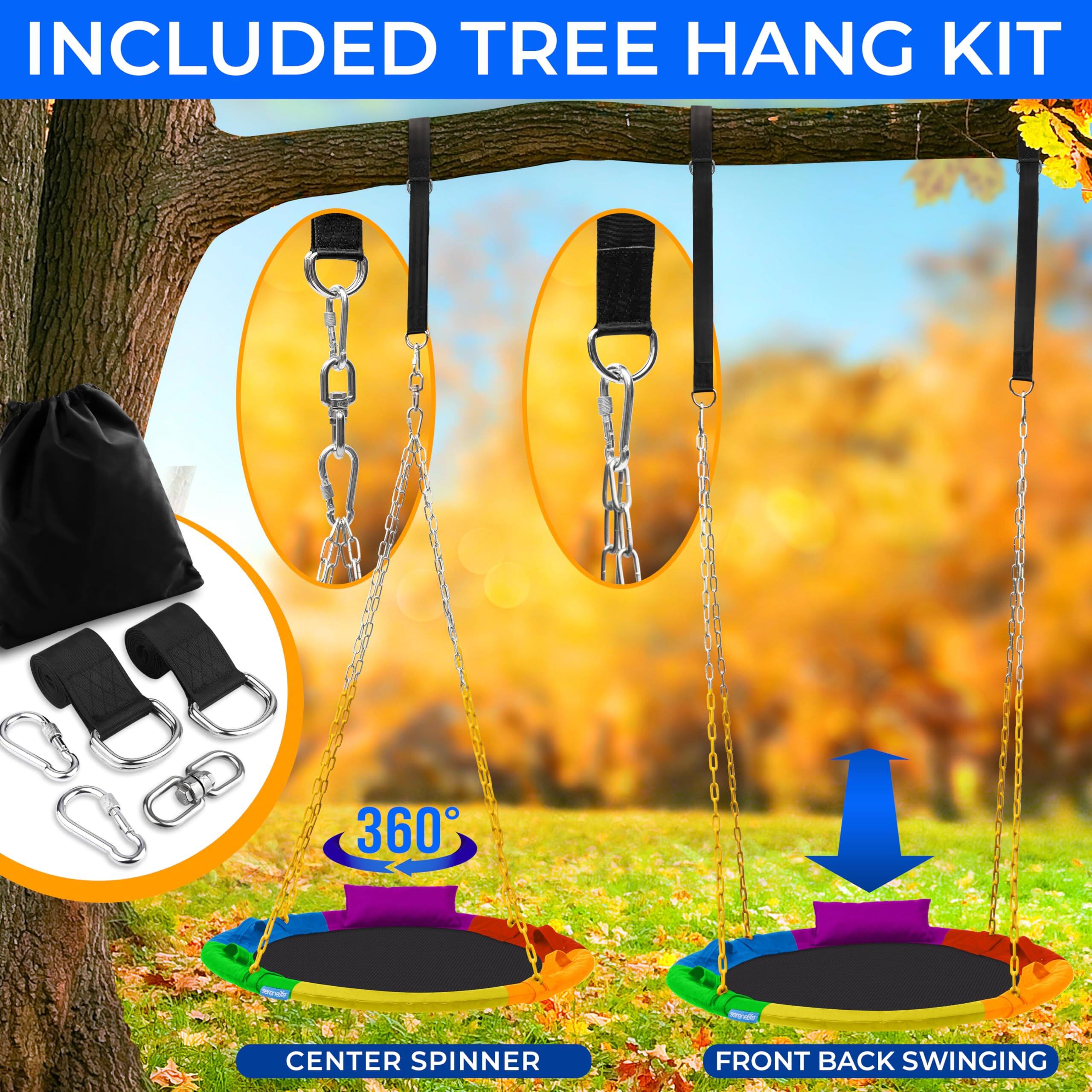 INCLUDED TREE HANG KIT

360° CENTER SPINNER

FRONT BACK SWINGING
