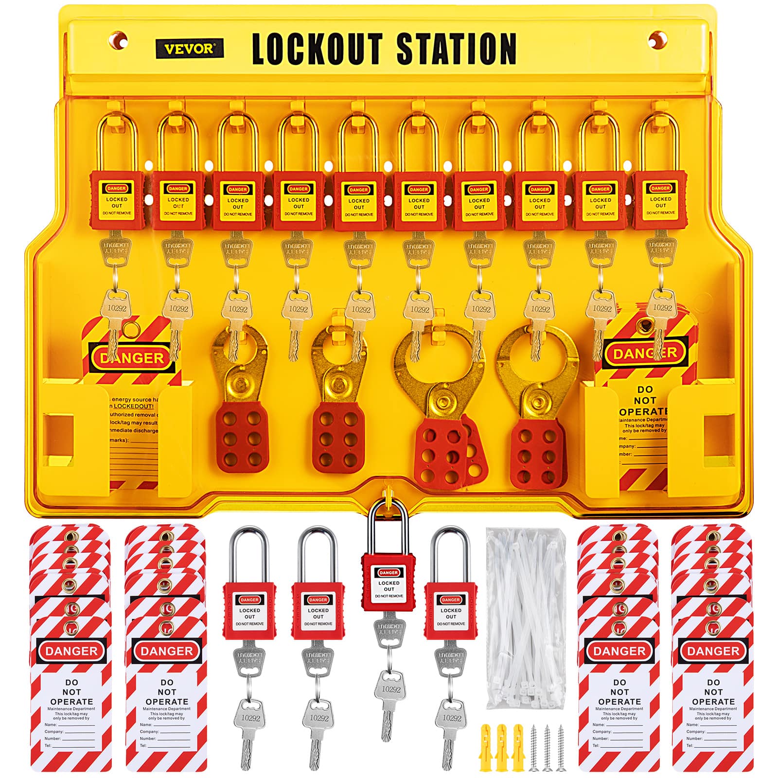 VEVOR - 58 PCS Lockout Tagout Kits, Electrical Safety Loto Kit Includes Padlocks, Lockout Station, Hasp, Tags & Zip Ties - Red