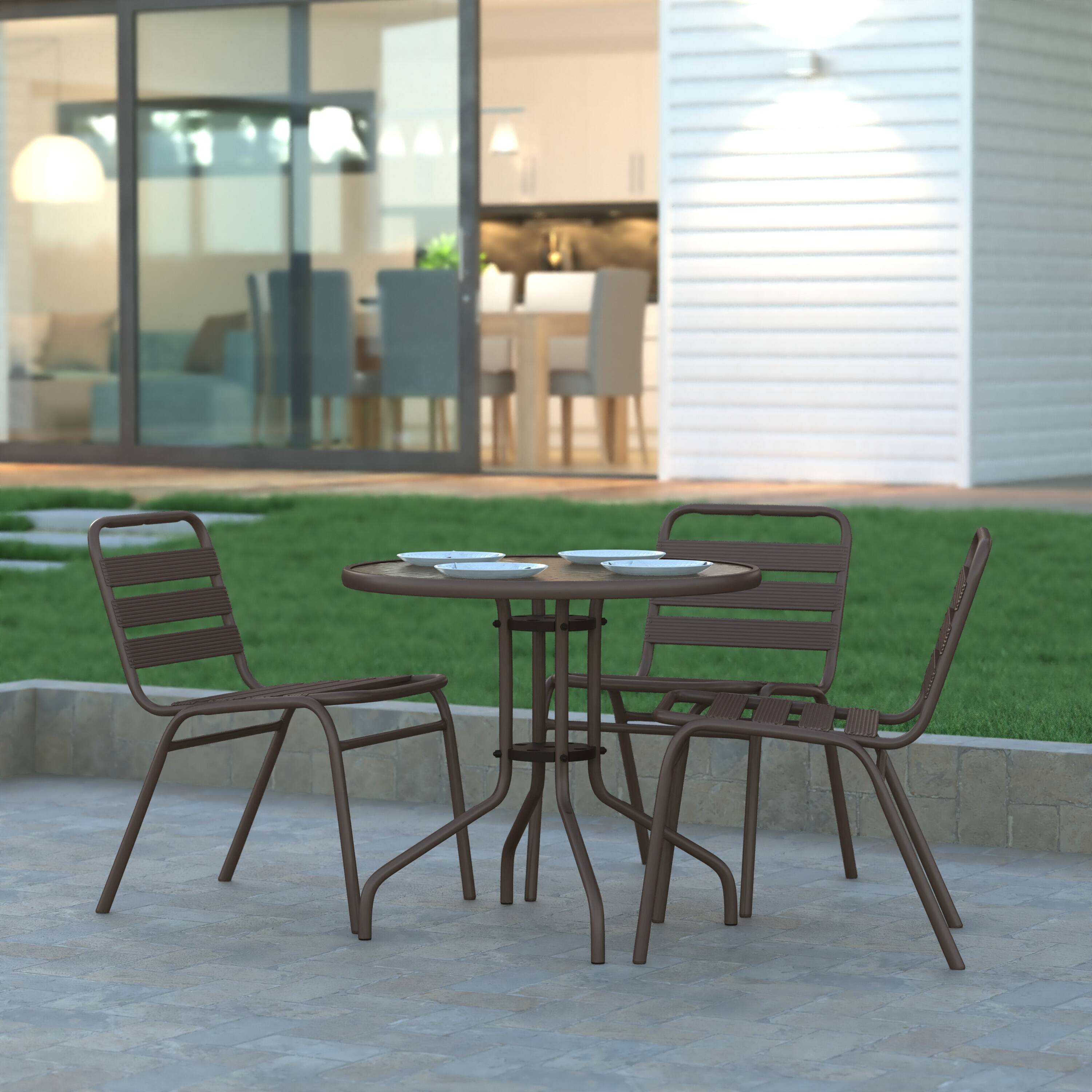 Alt View 1. Emma + Oliver - 31.5" Round Tempered Glass Metal Table with Smooth Ripple Design Top - Clear Top/Bronze Frame.