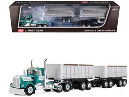 First Gear - Kenworth W900A Day Cab with 22' Dual End Dump Trailers Turquoise with White Stripes 1/64 Diecast Model by DCP/First Gear