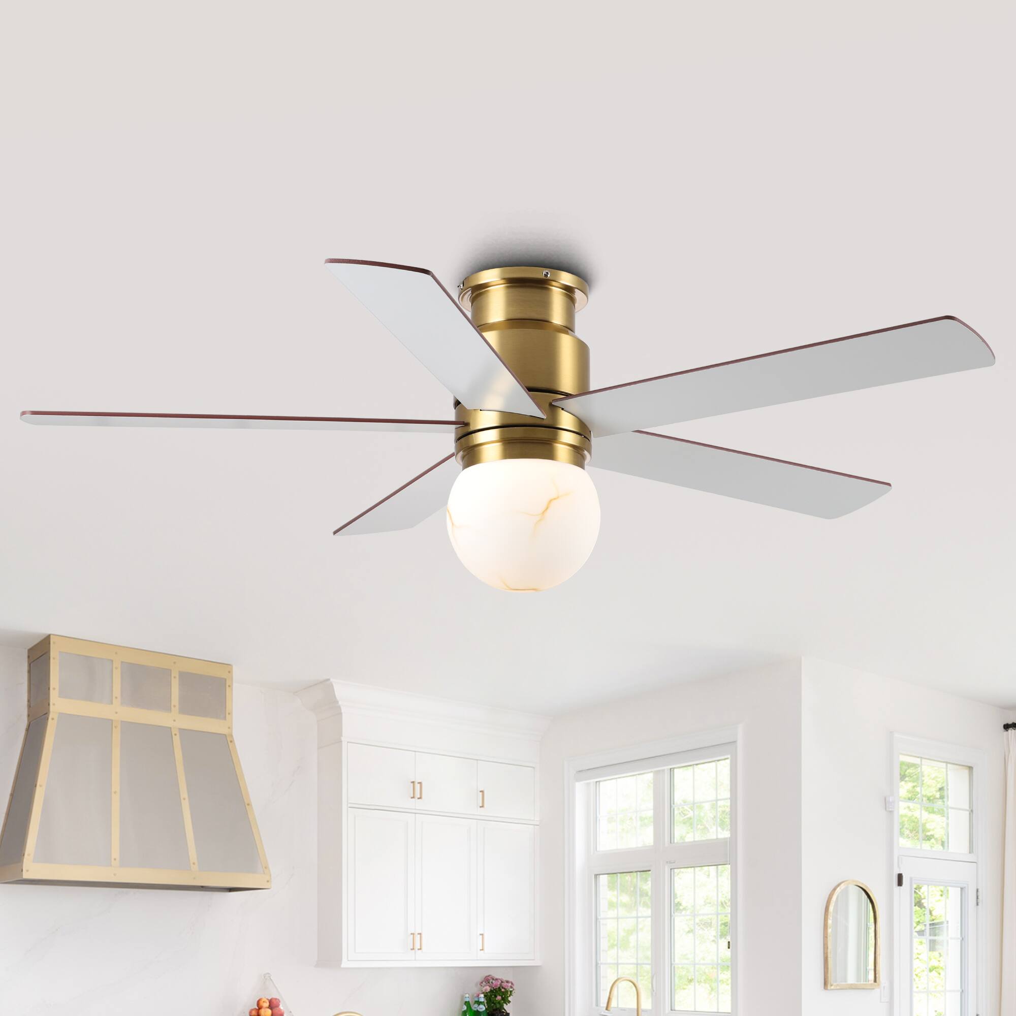 Back. Parrot Uncle - 52"  Low Profile Ceiling Fan with 3CCT Dimmable LED Light and Remote - Gold.