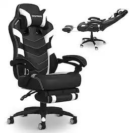 Respawn Products - RESPAWN 110 Pro - Ergonomic Gaming Chair with Footrest, Office Recliner with Lumbar Support and Headrest - White