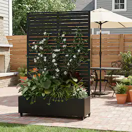 PexFix - 72 in. H x 47 in. W Rectangle Metal Planter Box Raised Garden Beds with Trellis and Weels for Patio, 38 Gal Capacity - Black