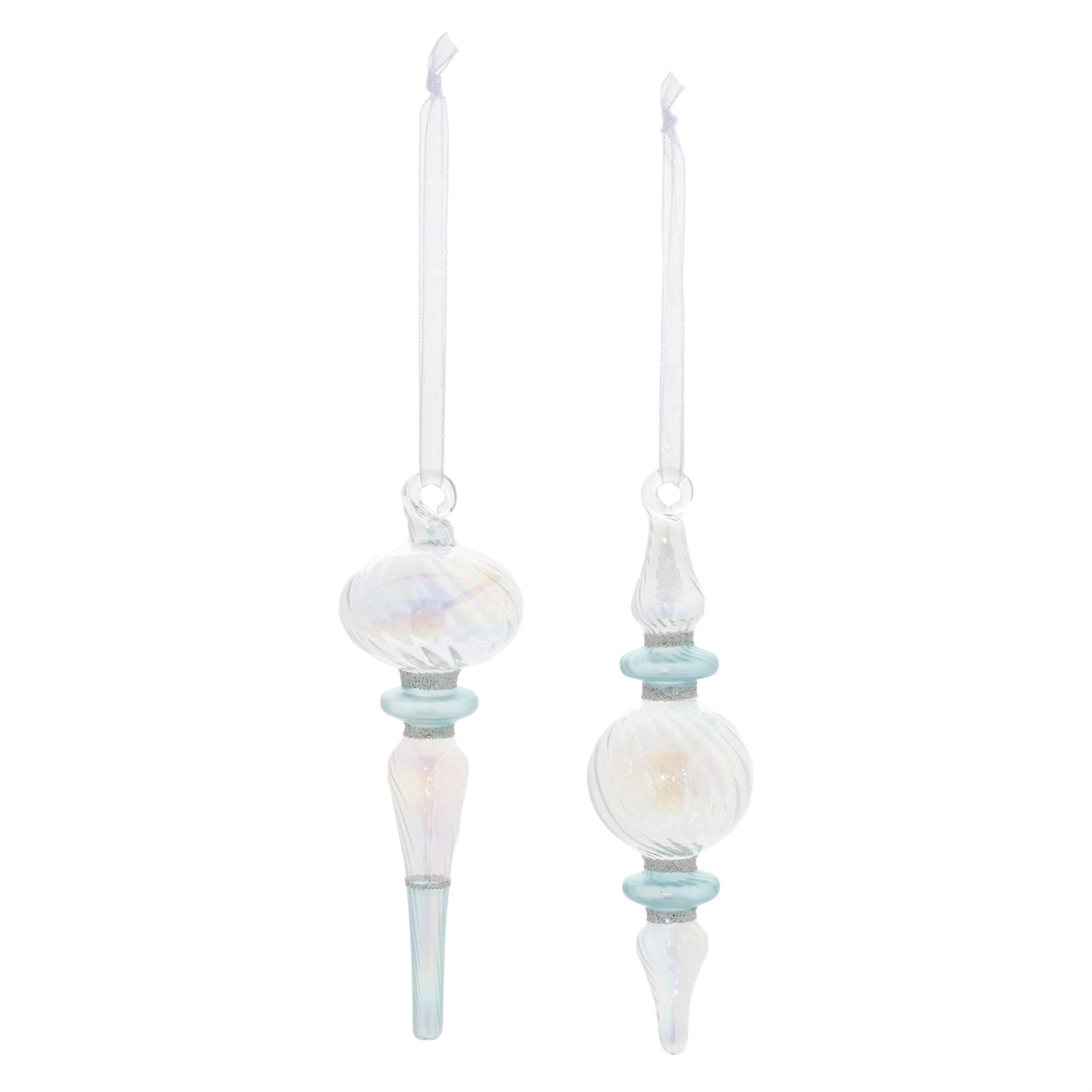 Angle. BreeBe - Iridescent Finial Drop Ornament (Set of 12) - Blue.