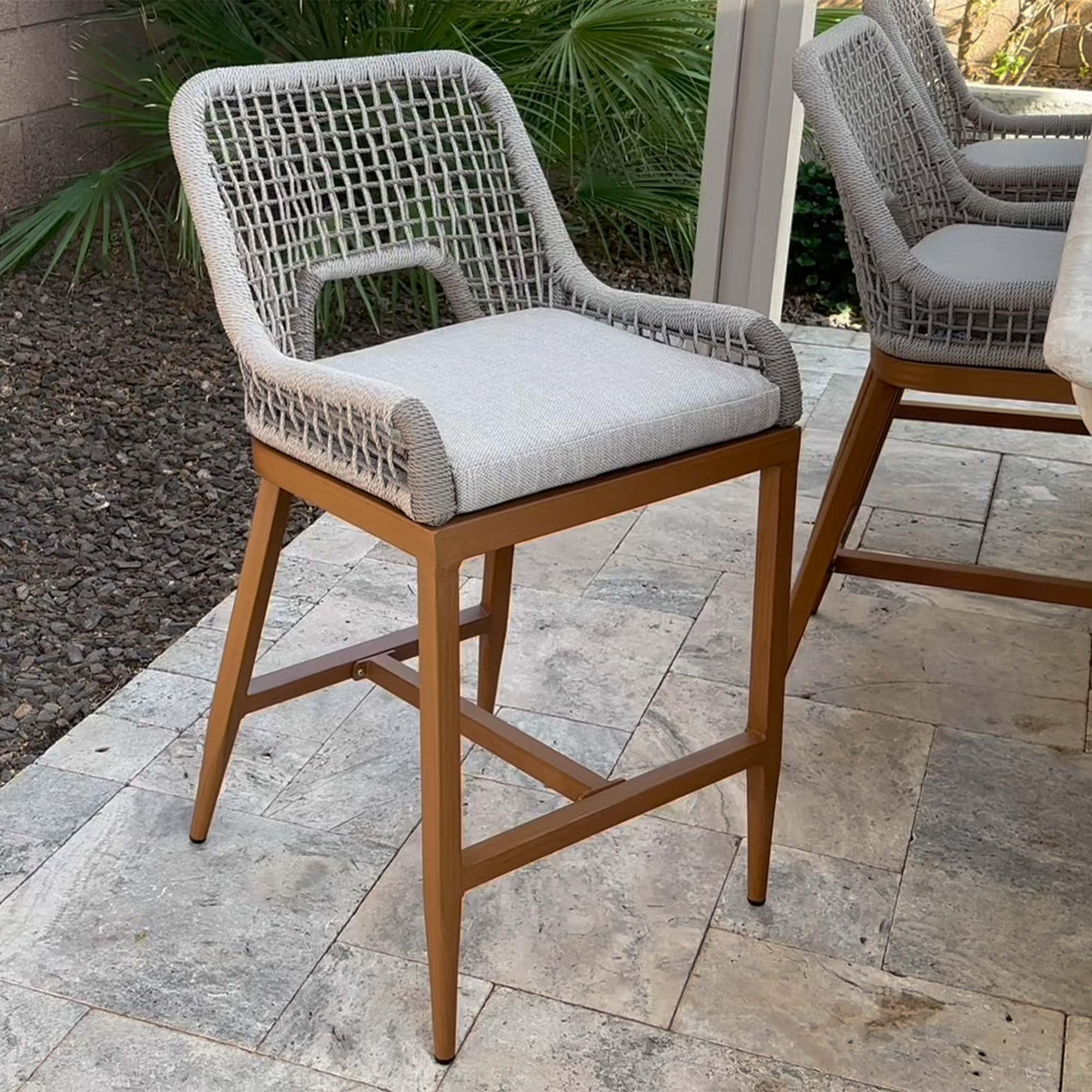 Alt View 2. PURPLE LEAF - Outdoor Bar Stool Set of 2, Wicker Rattan Bar stools with Back Aluminum Outside Garden Patio Bar Chairs - Plaid-Counter Height.