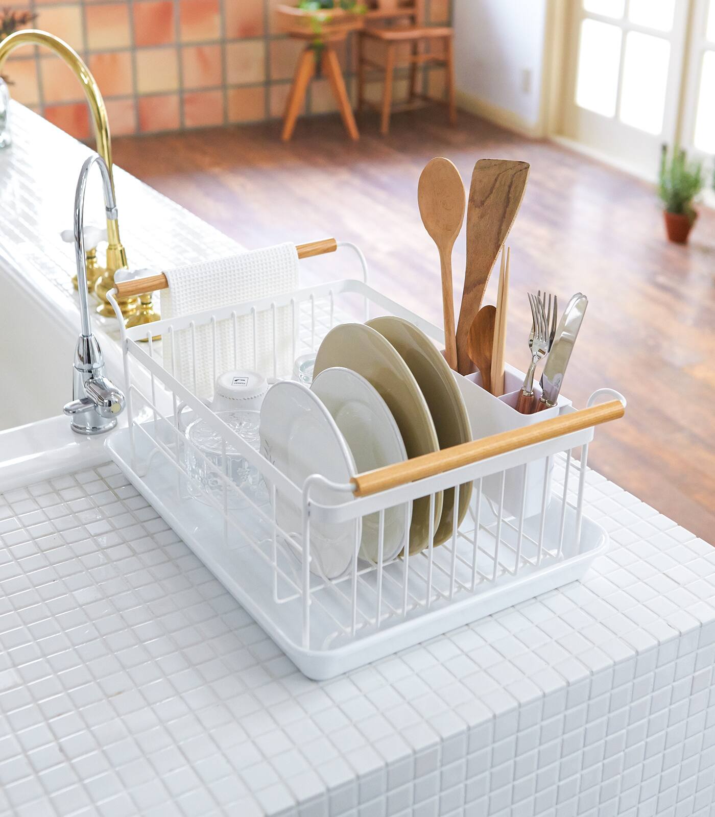 Left. Yamazaki Home - Dish Rack - Steel + Wood.