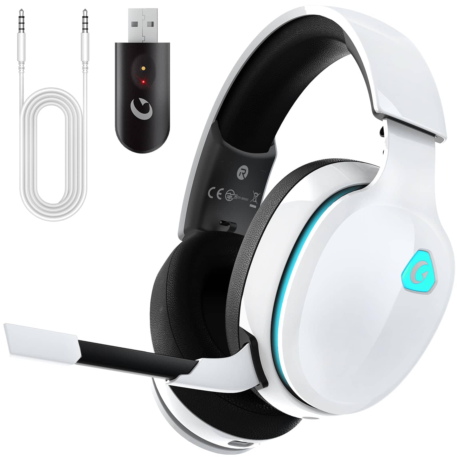 PO3TICJUNKI3 - Gaming Headset Wireless ghz For Ps5 Ps4 Fortnite call Of Duty fps Gamers Pc Headphones With Enc Microphone - White