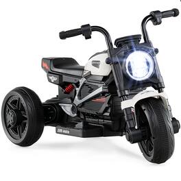 Costway - 6V Kids Motorcycle with Song,Story,LED Headlights,Accelerator Pedal&3 Wheels - White & Black