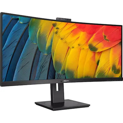 Front. Philips - Philips Ultrawide 34B1U5600CH 34" Class Webcam UW-QHD Curved Screen LCD Monitor - 21:9 - Textured Black - 34" Viewable - Black.