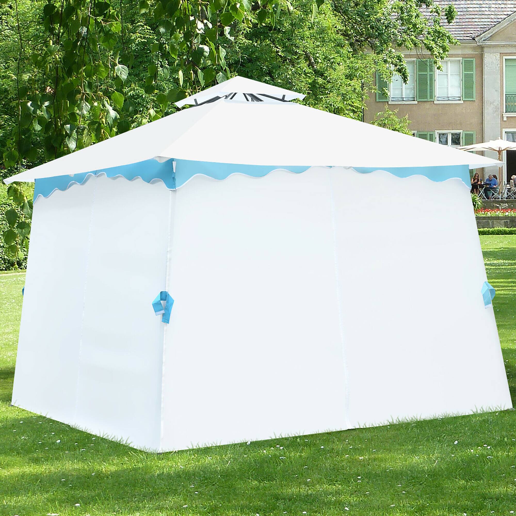 Alt View 4. Costway - Costway 2 Tier 10'x10' Patio Gazebo Canopy Tent Steel Frame Shelter Awning W/Side Walls - White,Blue.