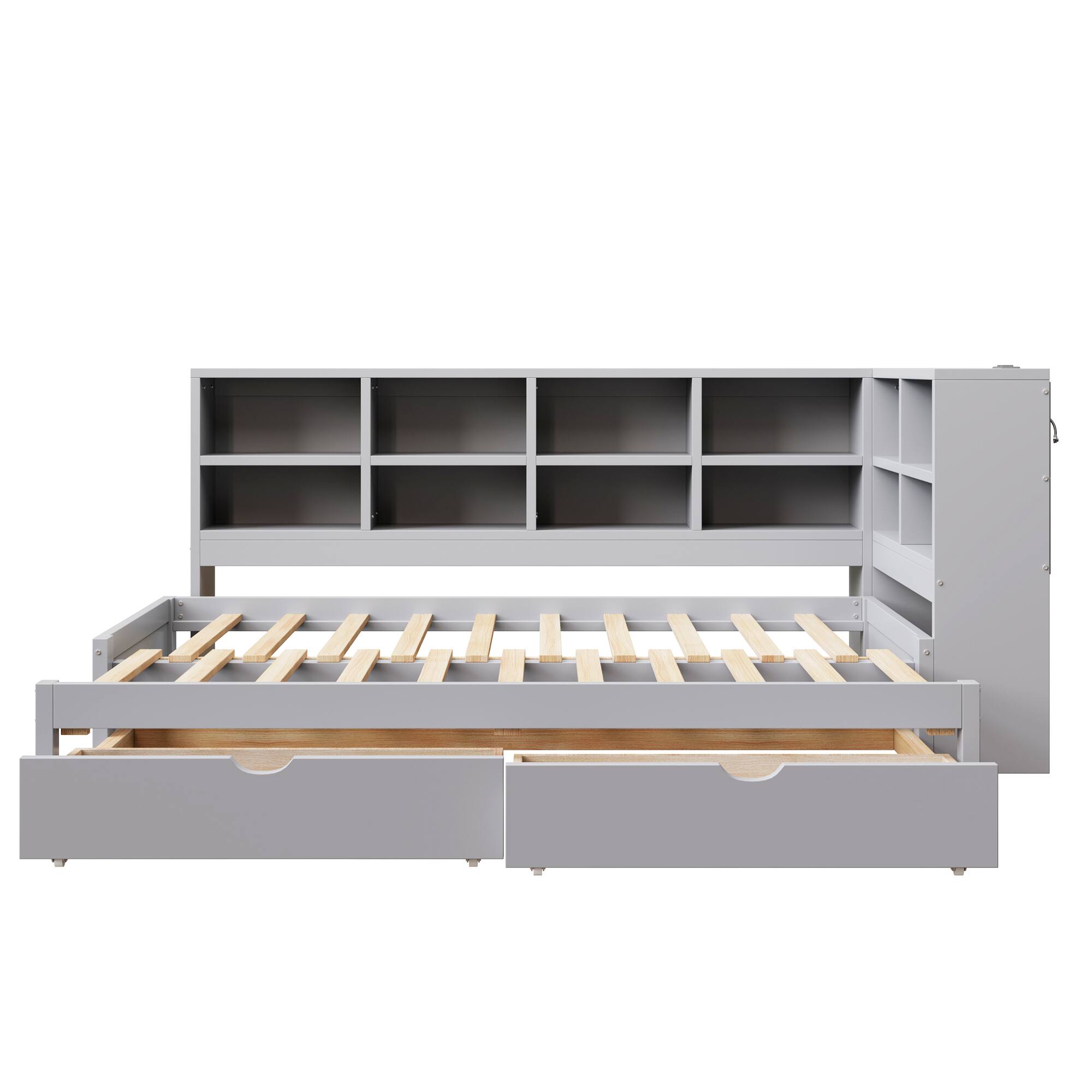 Alt View 1. Whisen - Twin XL to King Size Daybed with Two Storage Drawers, Storage Cabinets LED Light and USB Ports - Gray.