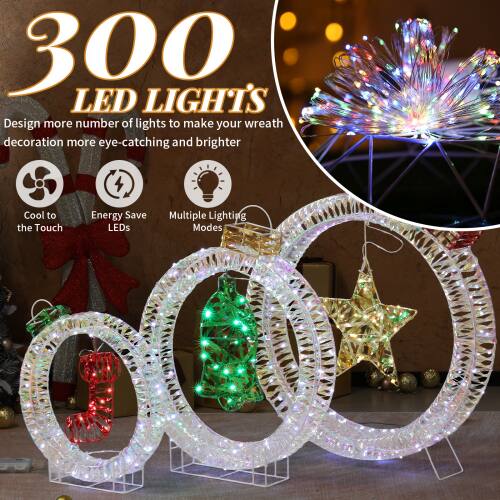 300 LED LIGHTS

Design more number of lights to make your wreath decoration more eye-catching and brighter

- Cool to the Touch
- Energy Save LEDs
- Multiple Lighting Modes