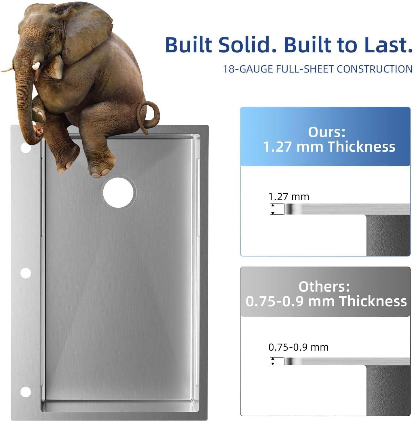 Built Solid. Built to Last.  
18-GAUGE FULL-SHEET CONSTRUCTION  
Ours: 1.27 mm Thickness  
Others: 0.75-0.9 mm Thickness