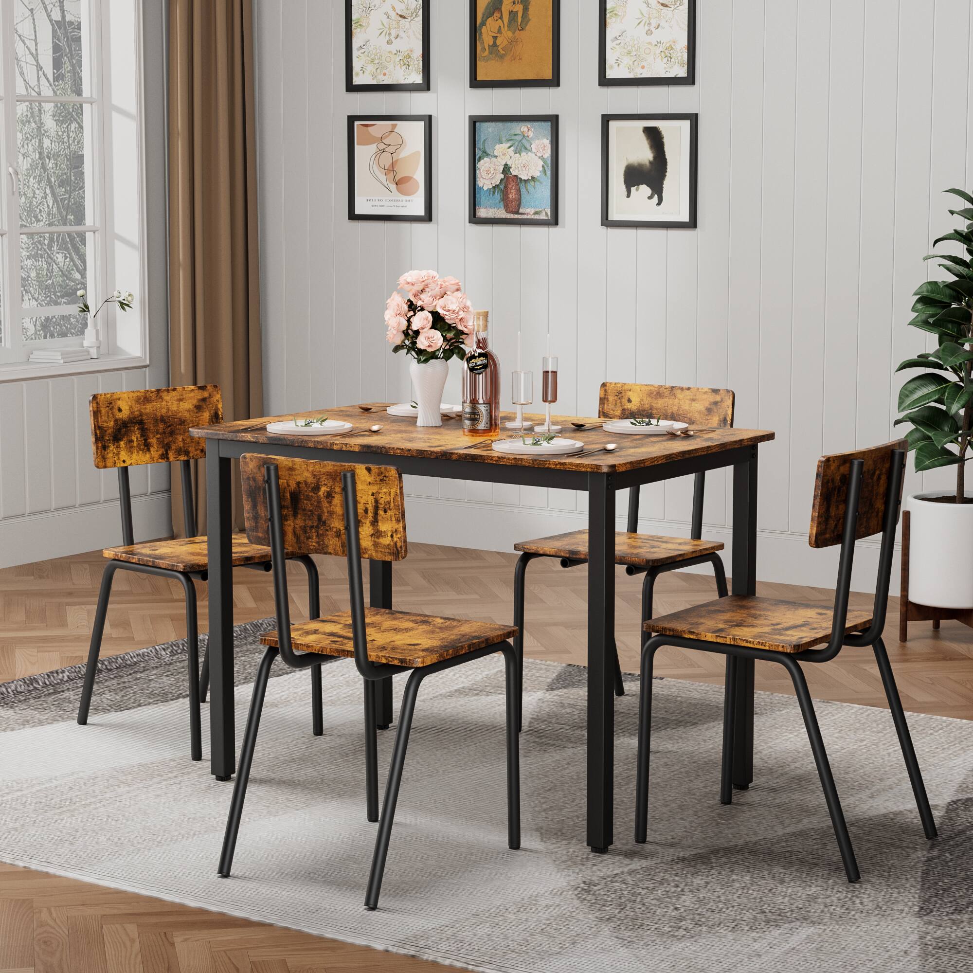 Alt View 8. Ecooso - 5-Piece Dining Table Set with 4 Chairs, 43" Metal Frame & MDF Kitchen Set, Easy to Clean - Brown.