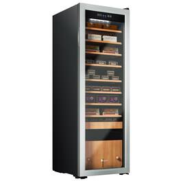 KingChii - 130L Cigar Humidor with Temperature and Humidity Control, Spanish Cedar Shelves and Drawer Hygrometer(1100 Capacity) - Silver