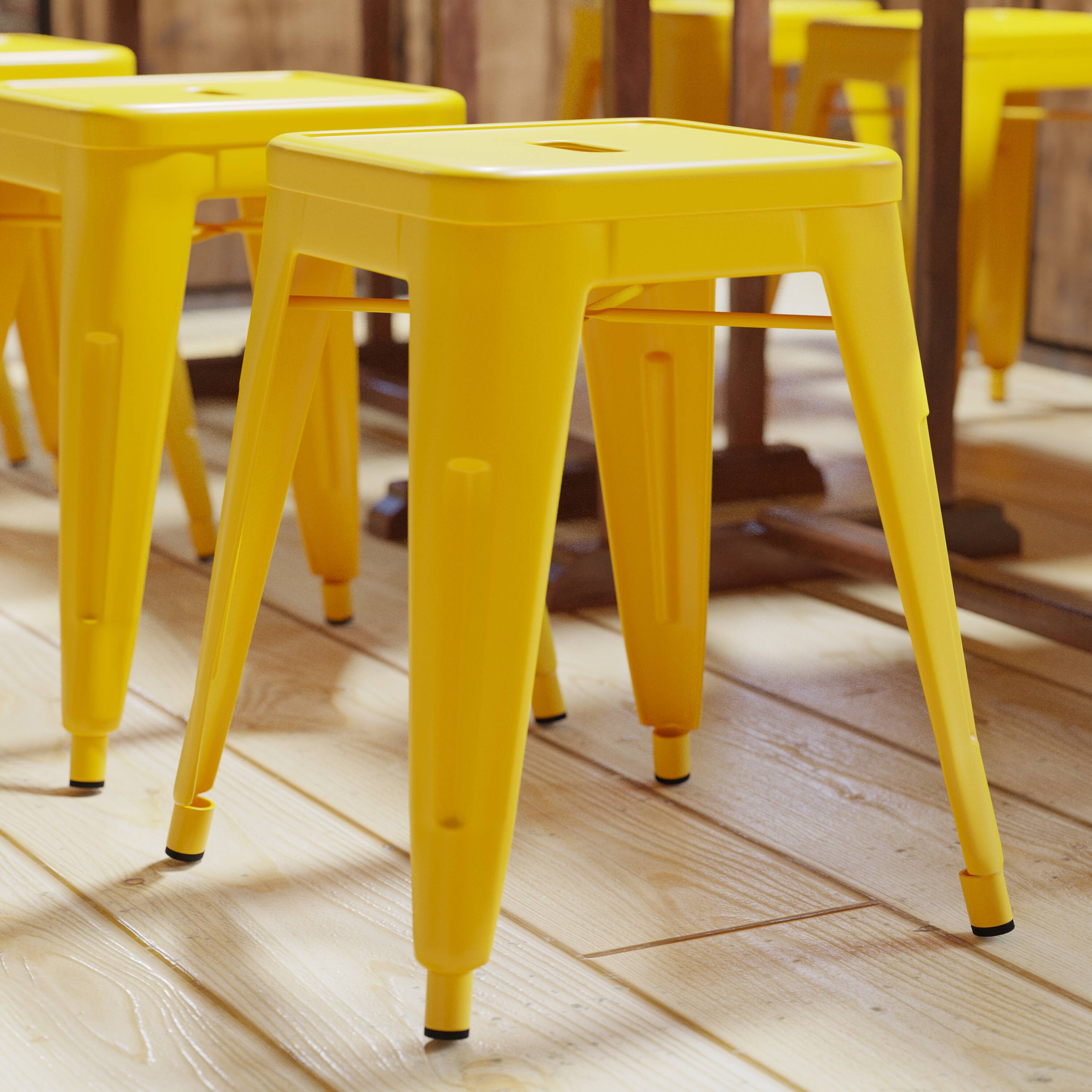 Alt View 5. Emma + Oliver - 18 Inch Table Height Indoor Stackable Metal Dining Stool-Set of 4 - Yellow.