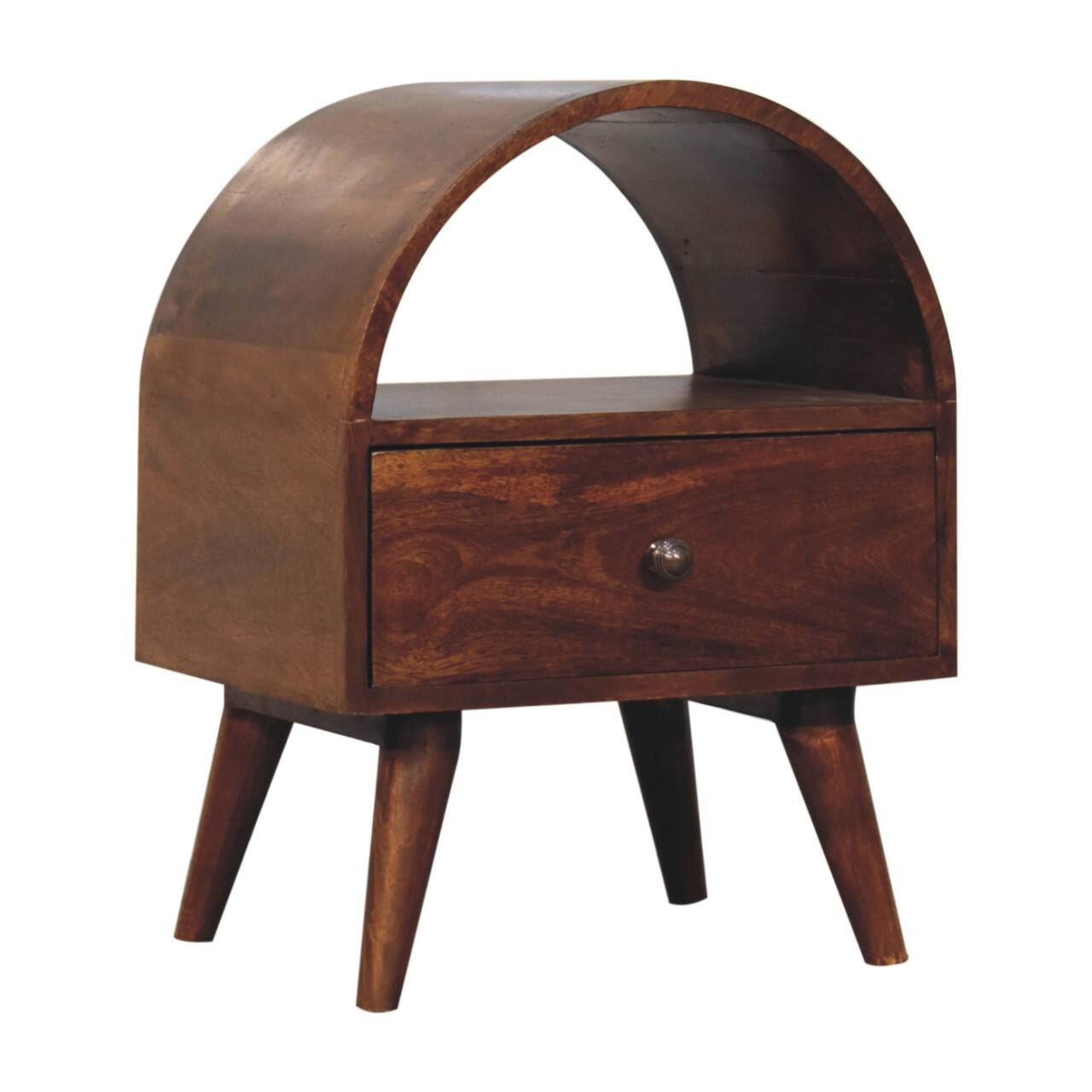 Left. Artisan Furniture - Artisan Furniture Solid Wood Chestnut Dome Bedside, 1 Drawer, Dark Brown - Dark Brown.