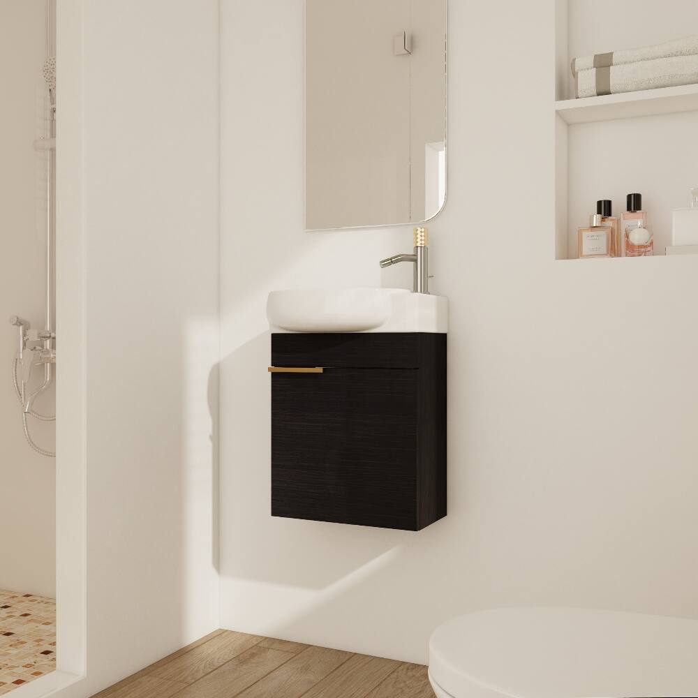 Front. Loheer - Loheer 16 inch bathroom vanity with sink Black Chestnut Compact Wall Mounted Vanity - Black Chestnut.