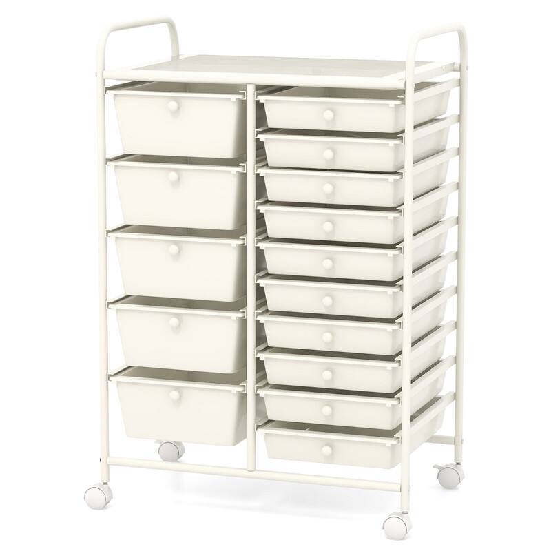 Alt View 3. WELLFOR - 15 Drawer Rolling Storage Cart, Drawer Organizer with Wheels, Scrapbook Paper Office School Organizer - White.