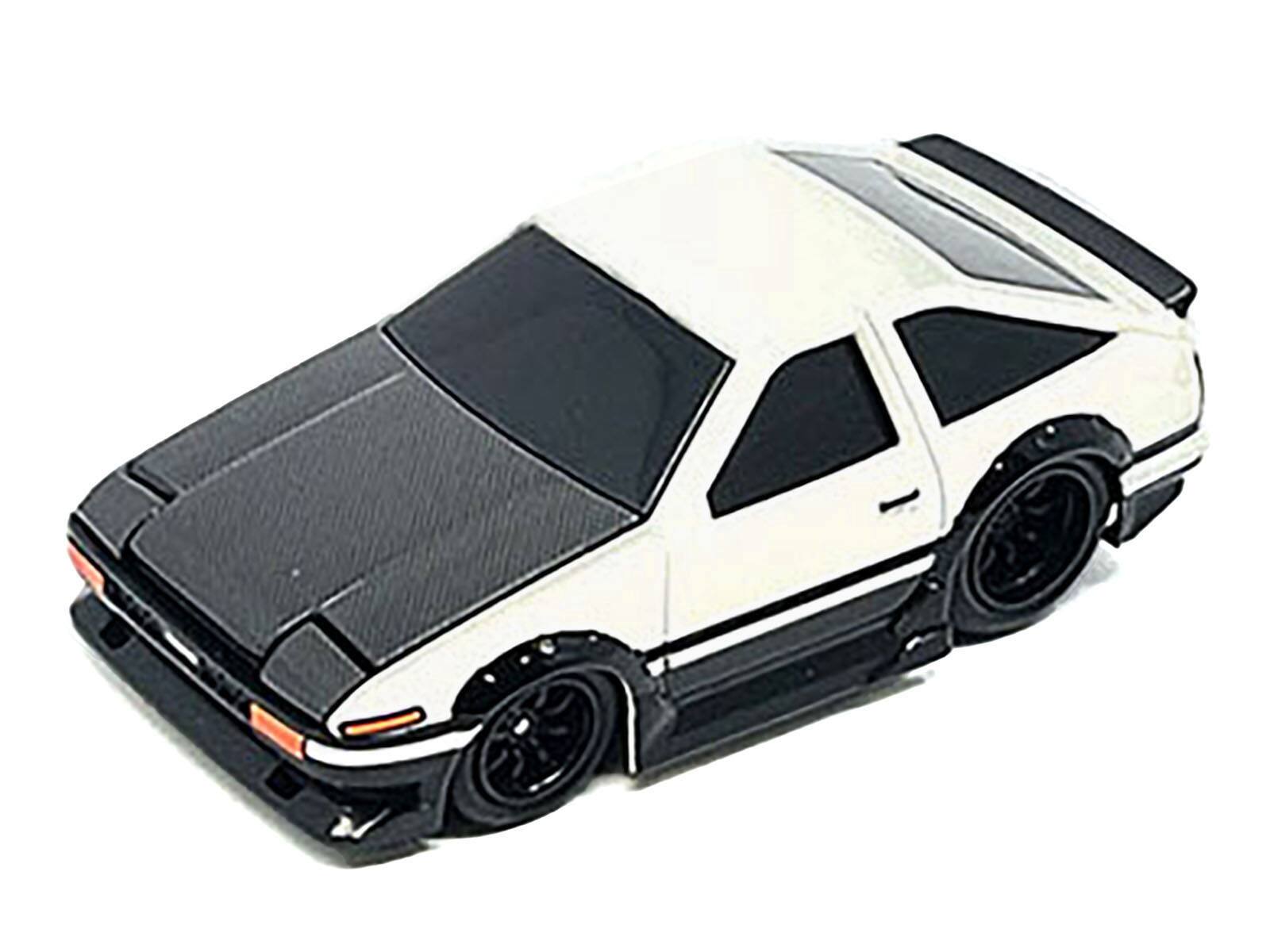 Alt View 1. Muscle Machines - 1983 Toyota Sprinter Trueno (AE86) White with Carbon Hood 1/64 Diecast Model Car by Muscle Machines.