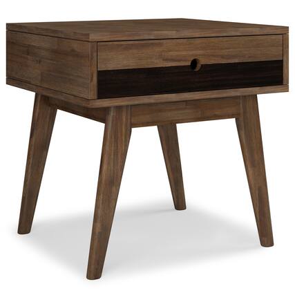 Front. Simpli Home - Clarkson End Table - Rustic Natural Aged Brown.