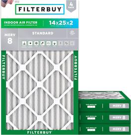 Filterbuy - 14x25x2 MERV 8 Dust & Allergy Defense, Electrostatic Pleated HVAC AC Furnace Air Filters Replacement (4-Pack) - Silver
