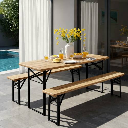 Alt View 8. Winado - 70in Folding Picnic Tables with Benches Set of 3 Wooden Beer Table Bench Portable for Indoor Outdoor Garden Camping BBQ - Wooden.