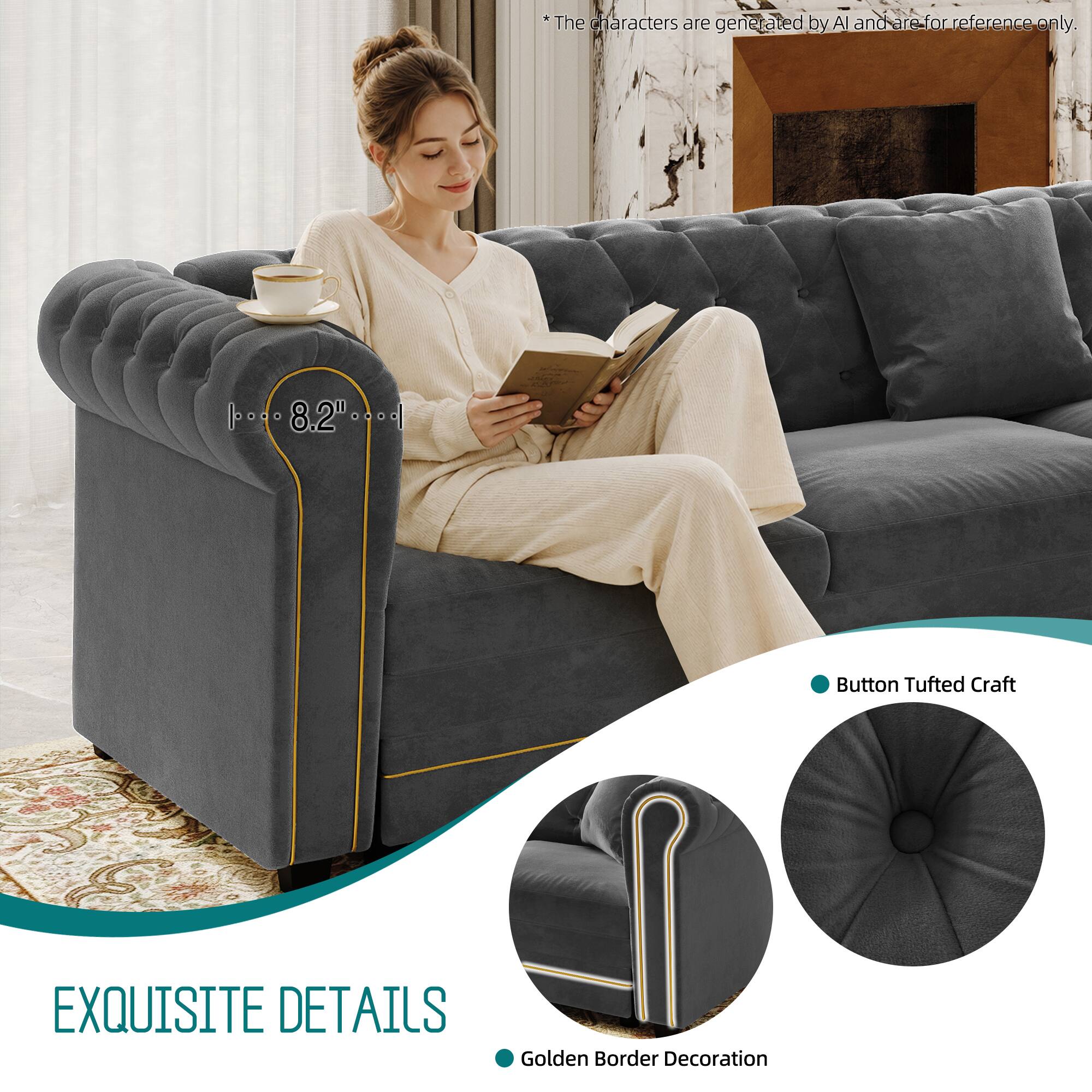 *The characters are generated by AI and are for reference only.  
pooo 8.2" Button Tufted Craft  
EXQUISITE DETAILS  
Golden Border Decoration
