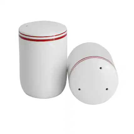 Front. Sur La Table - Sur La Table Ceramic Salt and Pepper Shaker in White with Red Band - White.