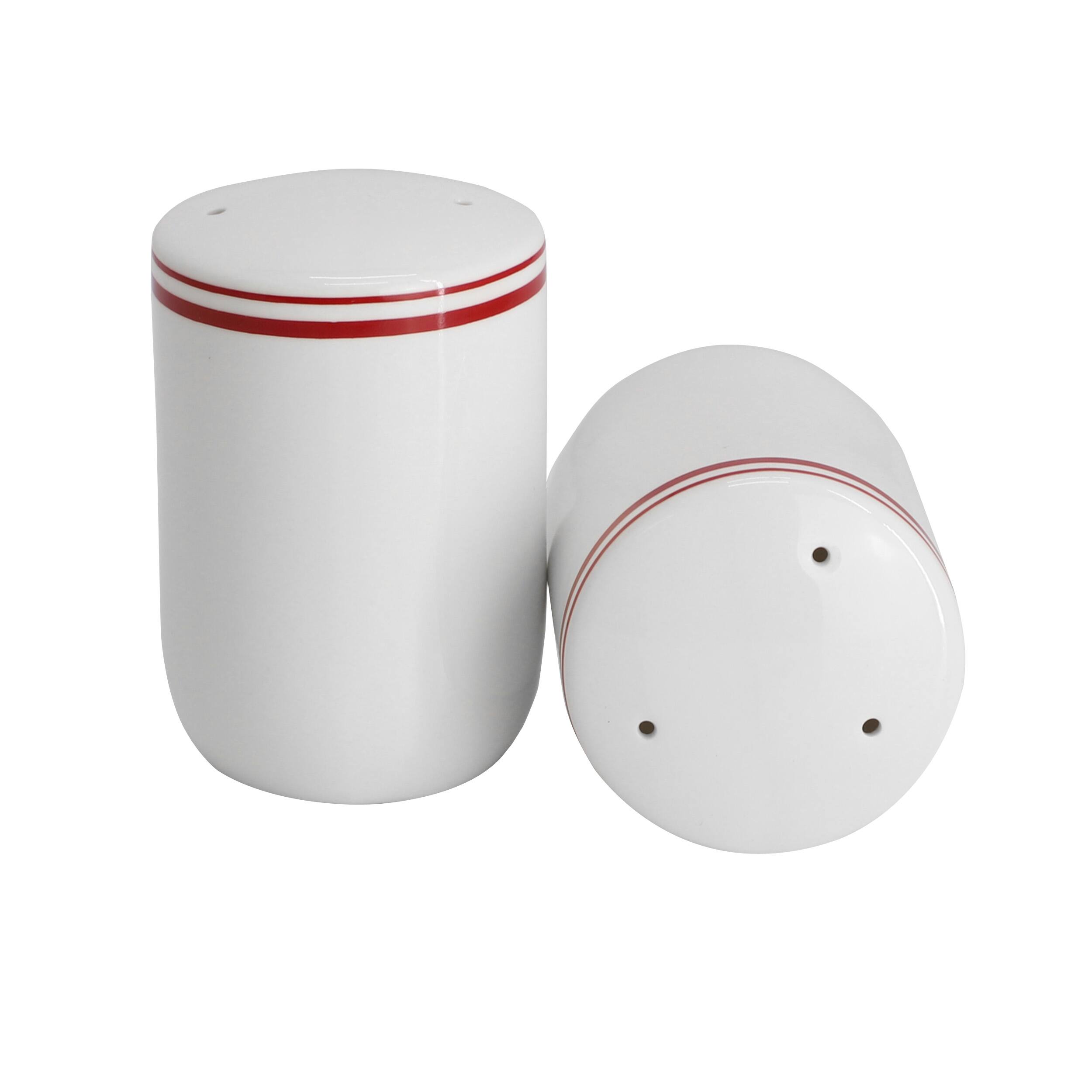 Sur La Table - Ceramic Salt and Pepper Shaker with Red Band - White
