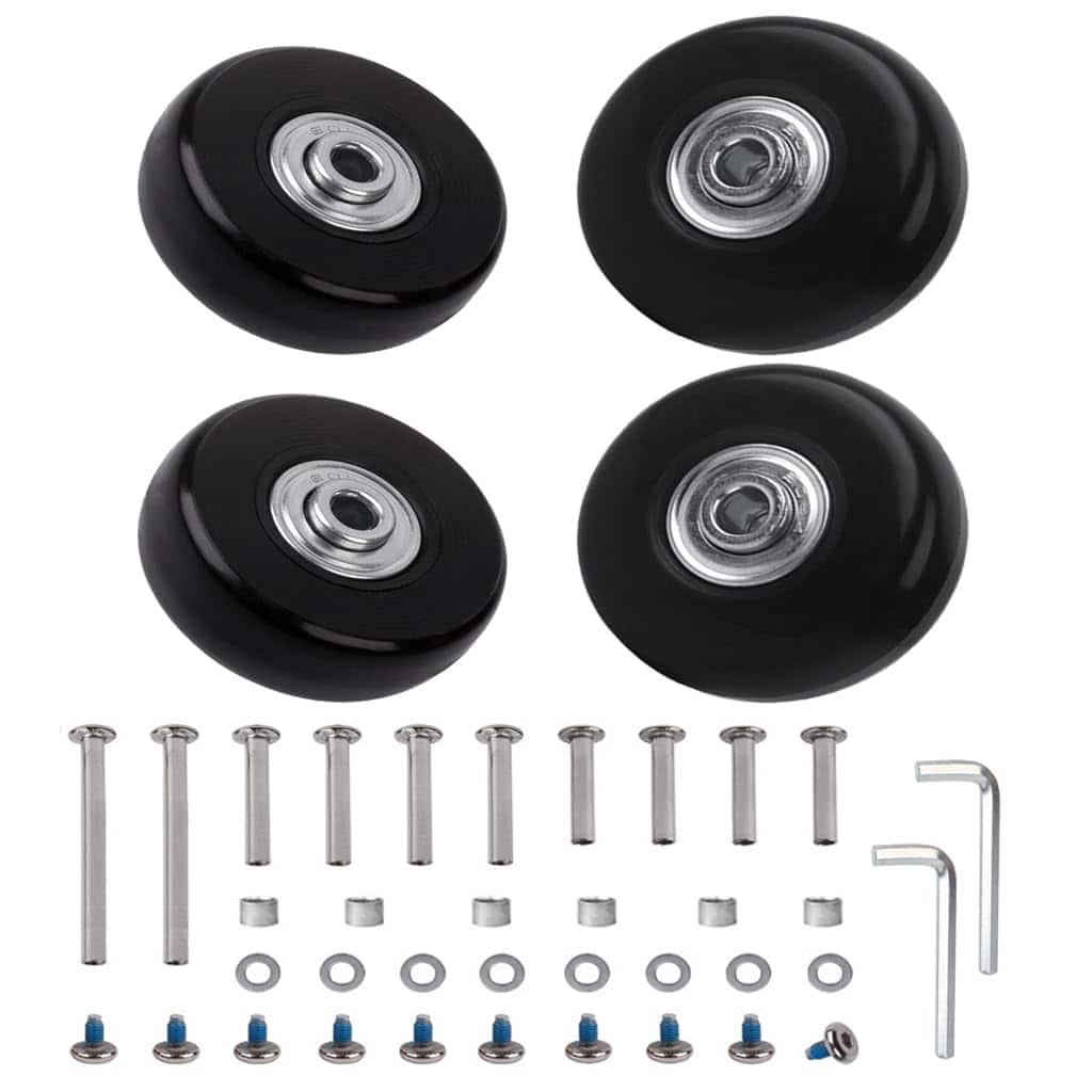 DORLUKFU- Luggage Wheels Replacement Set, 4 PU Wheels with 3 Size Axle Bearing Caster for Luggage Trunk Trolley Bag Smooth Rolling- Black