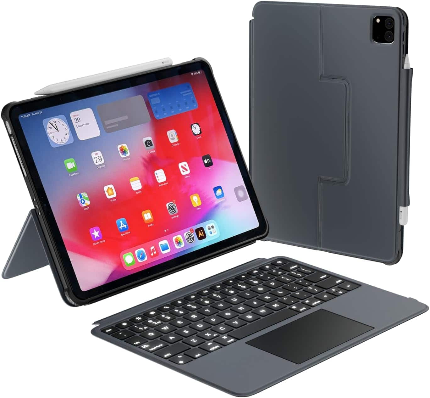 Macally - iPad Air 11 Inch Case with Keyboard (M3,2025/M2,2024/2022/2020), iPad Pro 11 (M3 and Below) with Trackpad, Multi - Black