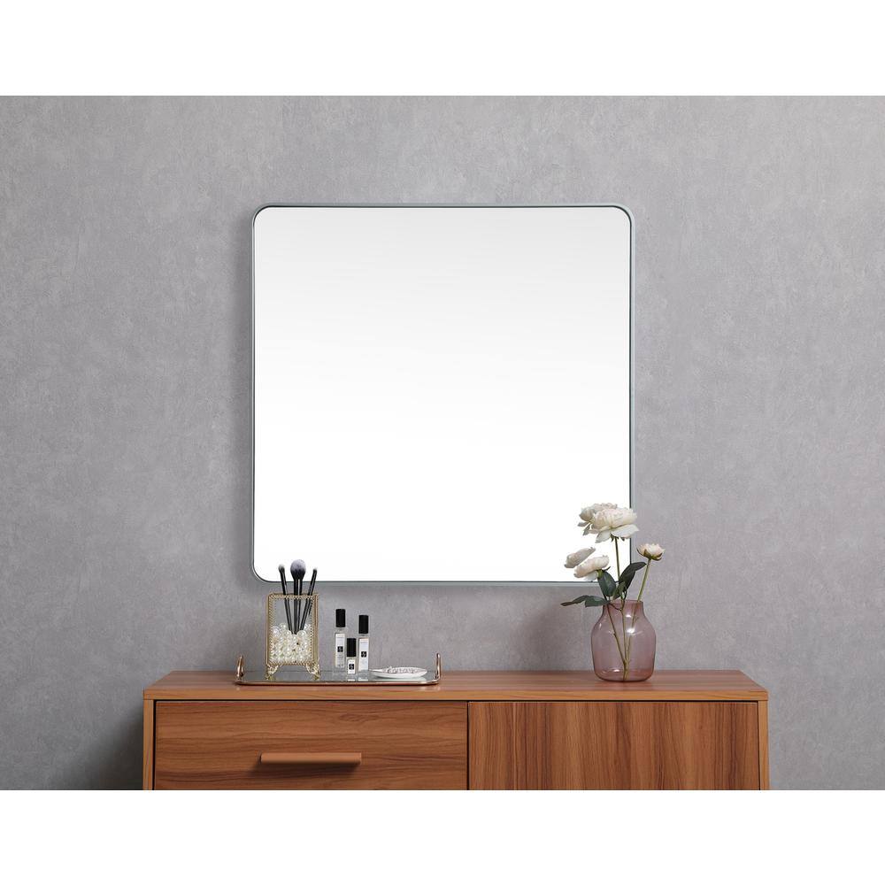 Alt View 3. Elegant Decor - Soft corner metal square mirror 42x42 inch in Silver - Silver.