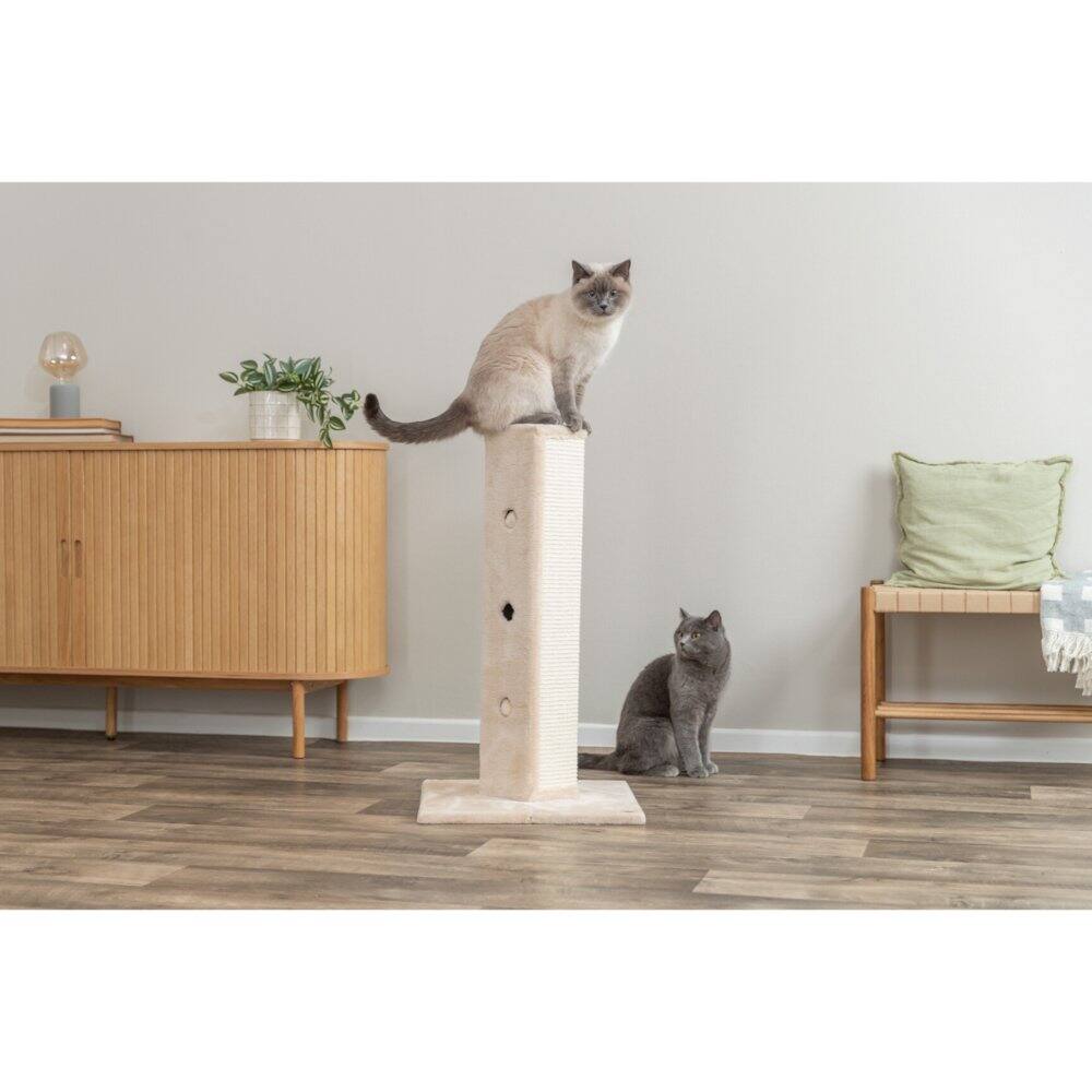 Angle. TRIXIE - Soria Plush & Sisal Square Scratching Posts, Cat Toys for Hunting - Beige.