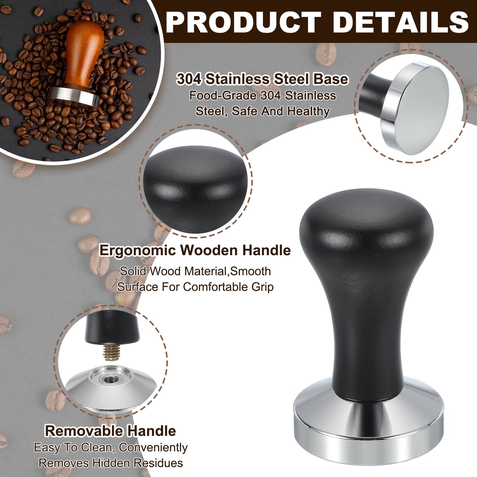 PRODUCT DETAILS

304 Stainless Steel Base
Food-Grade 304 Stainless Steel, Safe And Healthy

Ergonomic Wooden Handle
Solid Wood Material, Smooth Surface For Comfortable Grip

Removable Handle
Easy To Clean, Conveniently Removes Hidden Residues