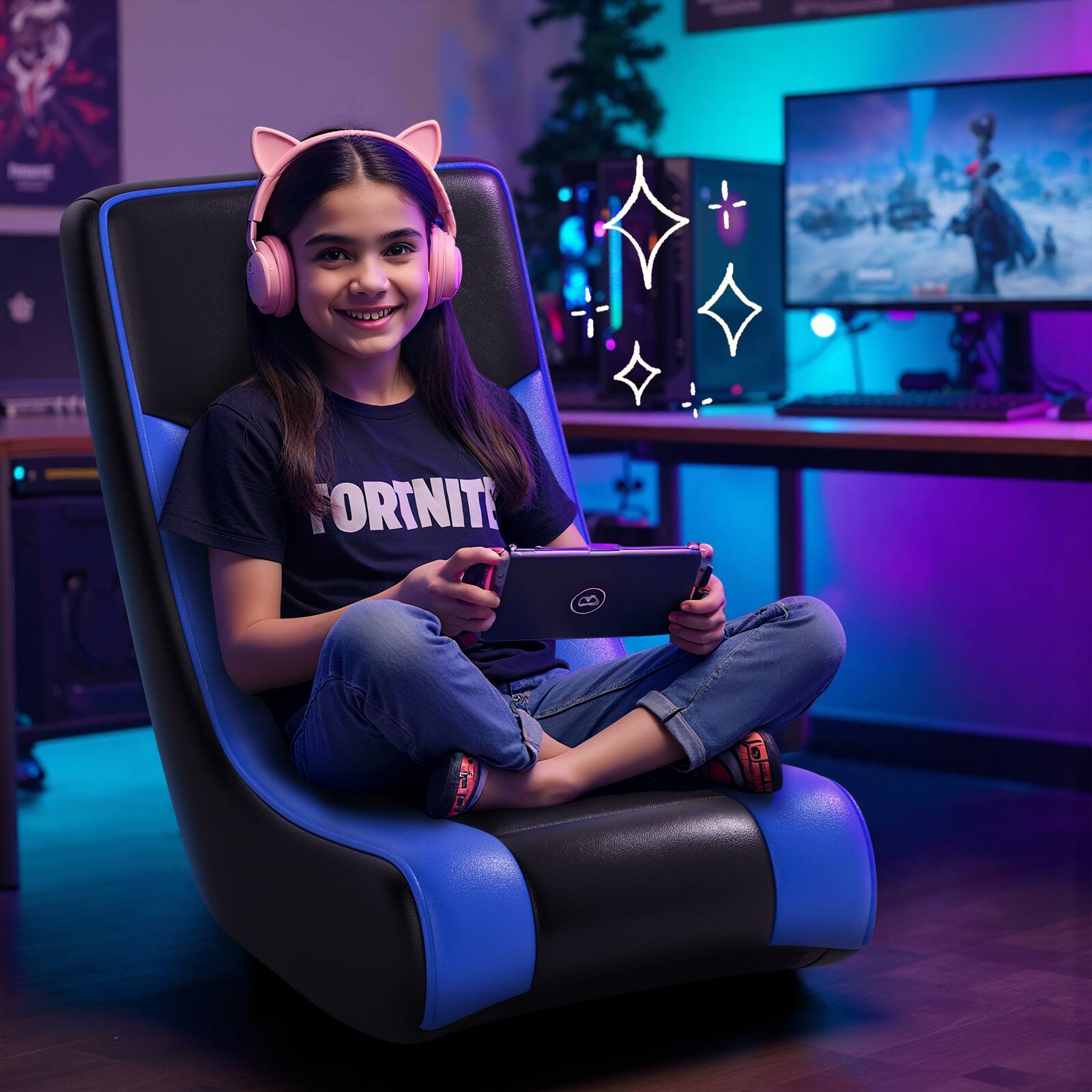 Angle. GTPlayer - Rocker Floor Gaming Chair Ergonomic Comfortable Floor Rocker,Blue - Blue.