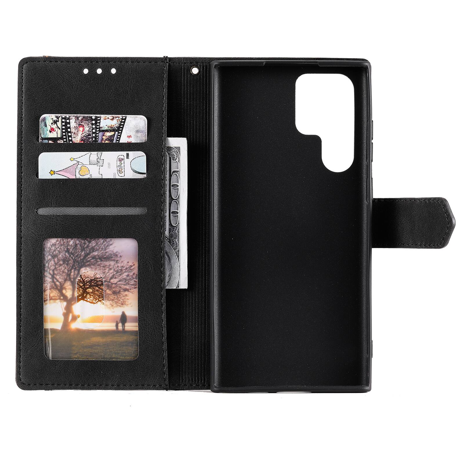 Angle. Dteck - Wallet Case for Samsung Galaxy S24 Ultra,Vintage PU Leather Flip Card Holder Kickstand Magnetic Closure Phone Cover - Black.
